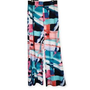 Cato Pull On Bold Watercolor Slinky Wide Leg Palazzo Pants Size M